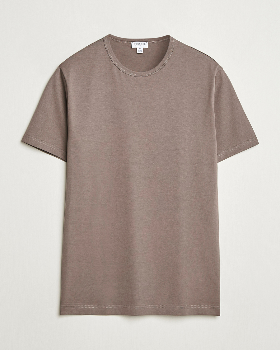 Men | T-Shirts | Sunspel | Crew Neck Q82 Cotton T-Shirt Walnut