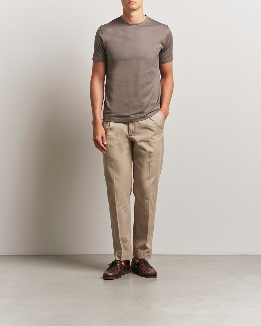 Men | T-Shirts | Sunspel | Crew Neck Q82 Cotton T-Shirt Walnut
