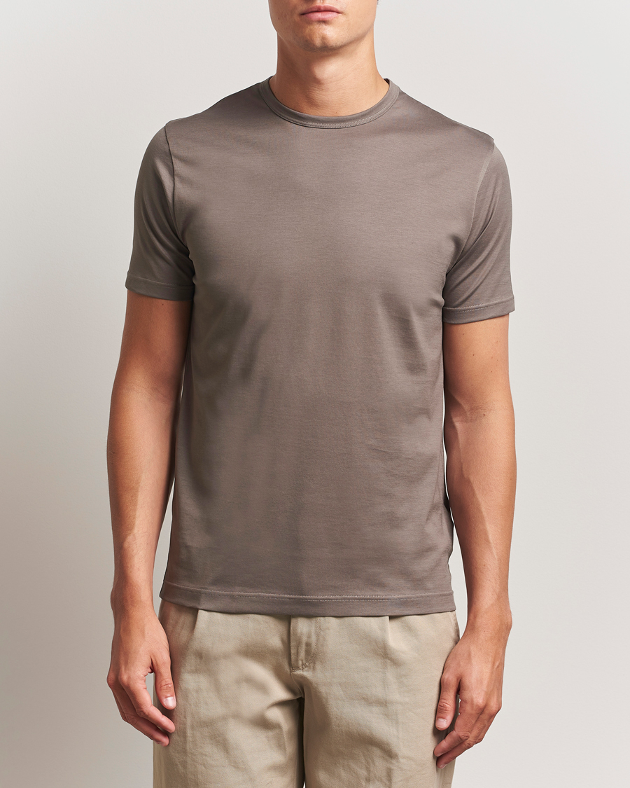 Men | T-Shirts | Sunspel | Crew Neck Q82 Cotton T-Shirt Walnut