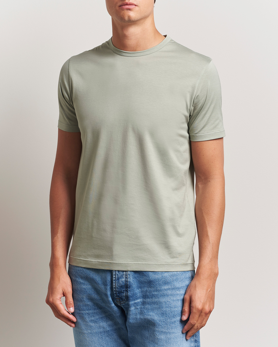 Men | T-Shirts | Sunspel | Crew Neck Q82 Cotton T-Shirt Pastel Green