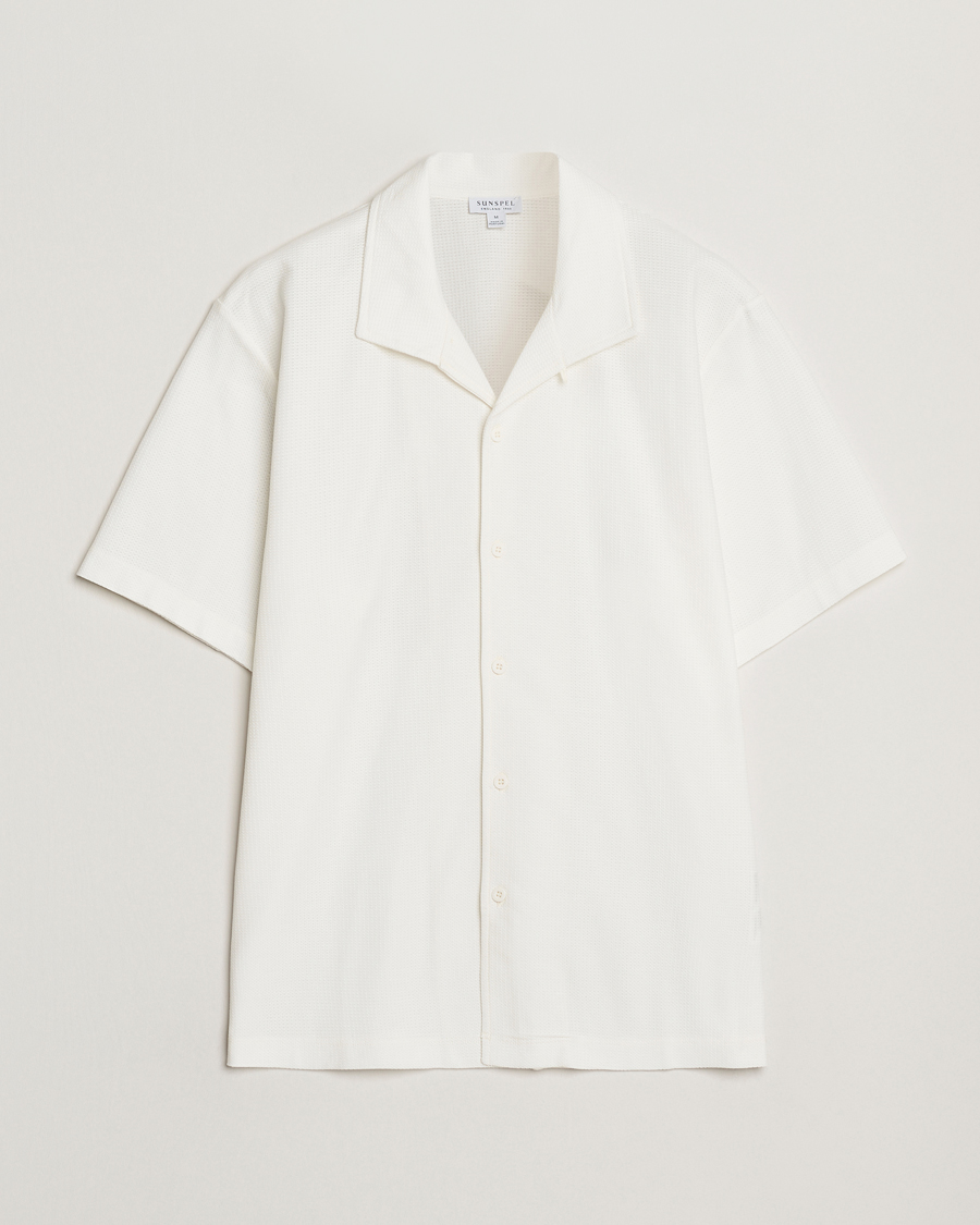 Men | Shirts | Sunspel | Open Collar Mesh Shirt Ecru