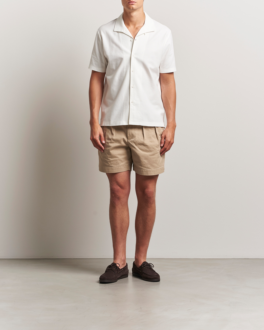Men | Shirts | Sunspel | Open Collar Mesh Shirt Ecru