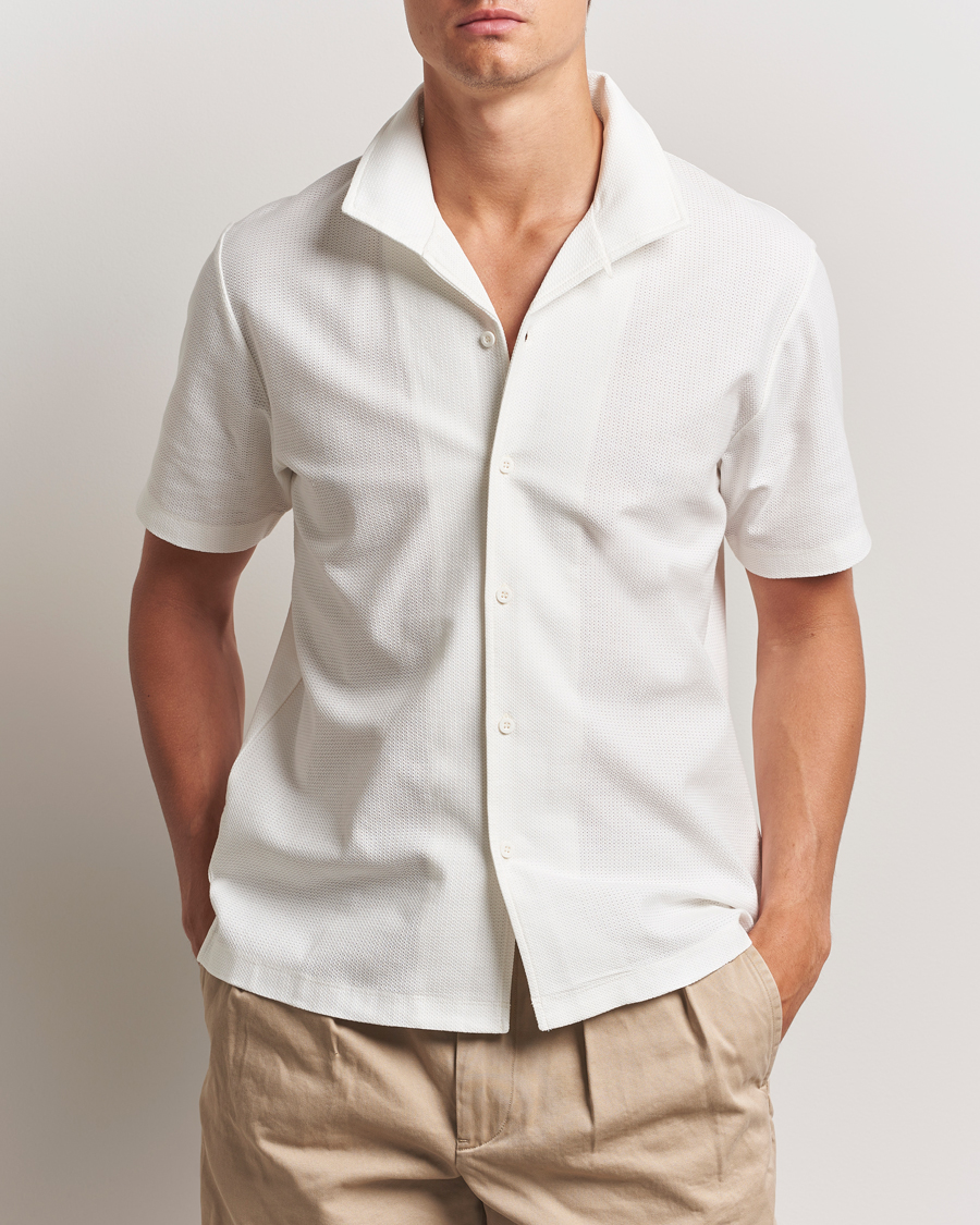 Men | Shirts | Sunspel | Open Collar Mesh Shirt Ecru