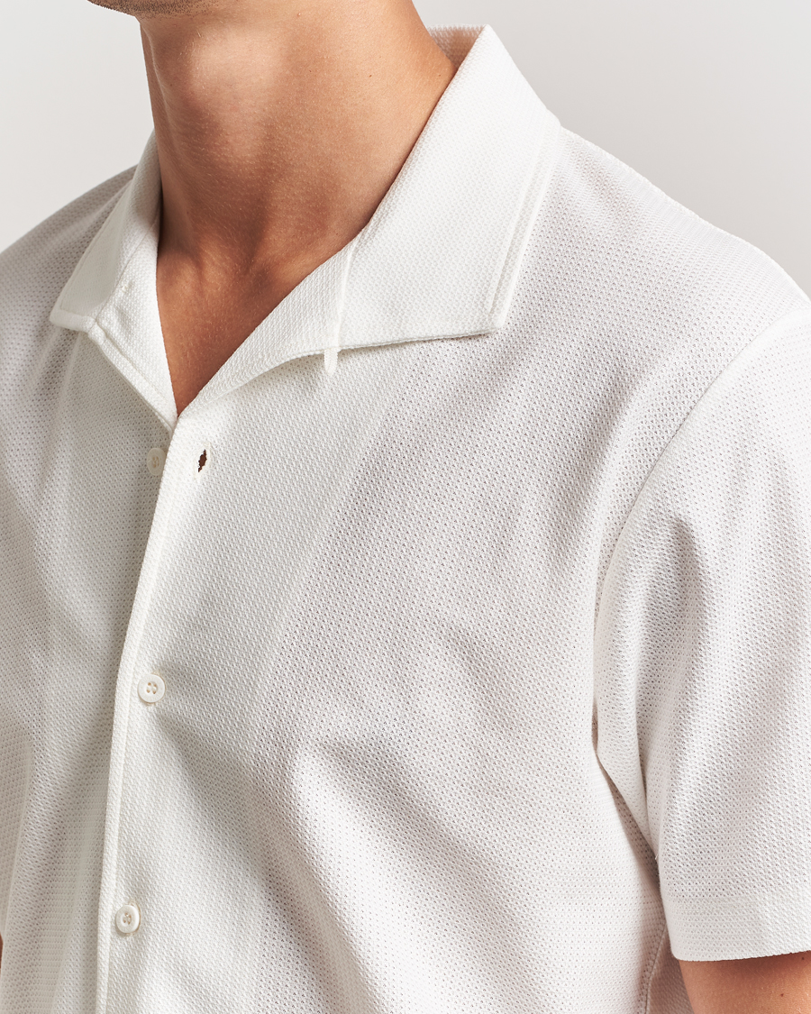 Men | Shirts | Sunspel | Open Collar Mesh Shirt Ecru