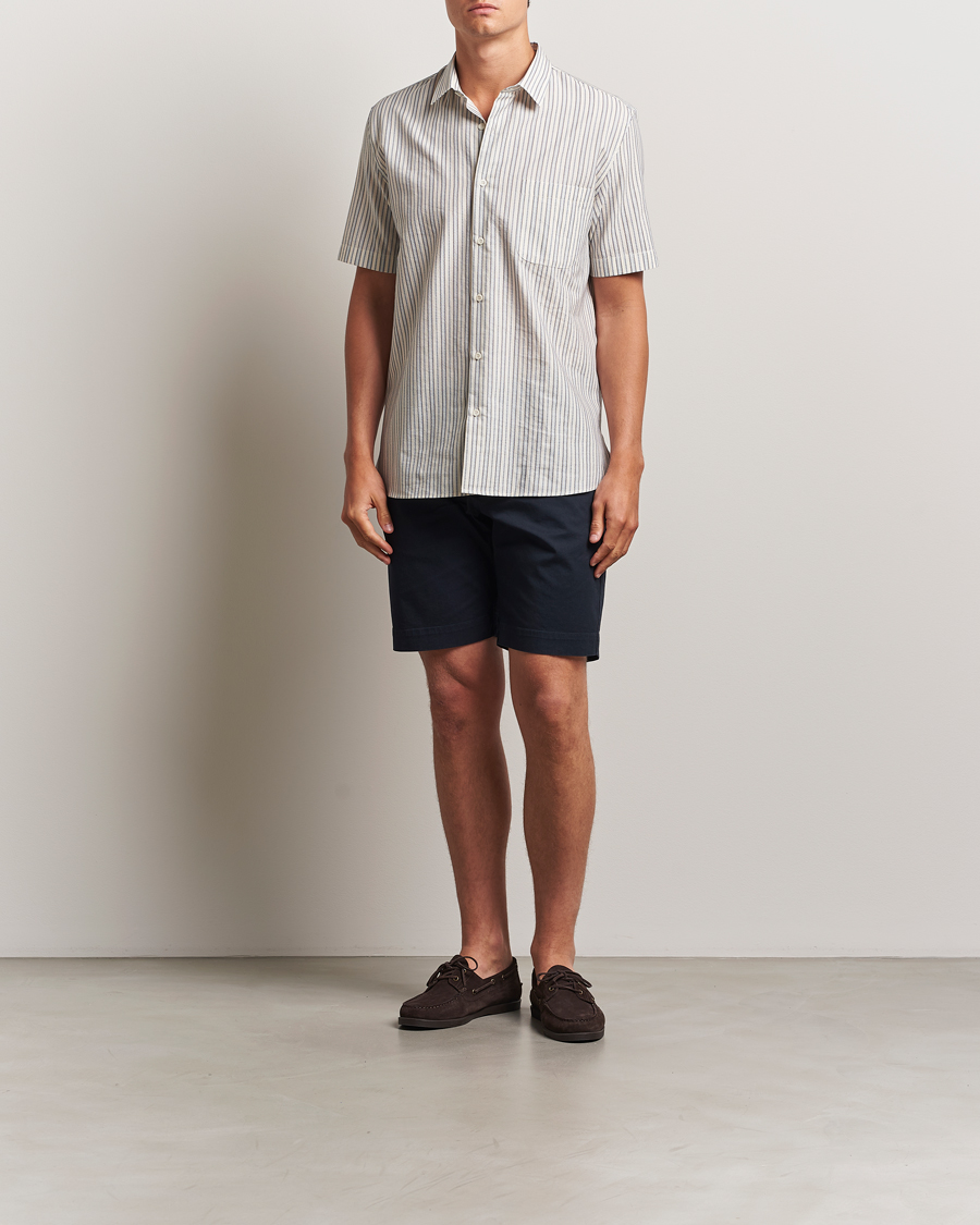 Men | Shirts | Sunspel | Vintage Stripe Shirt Ecru/Denim