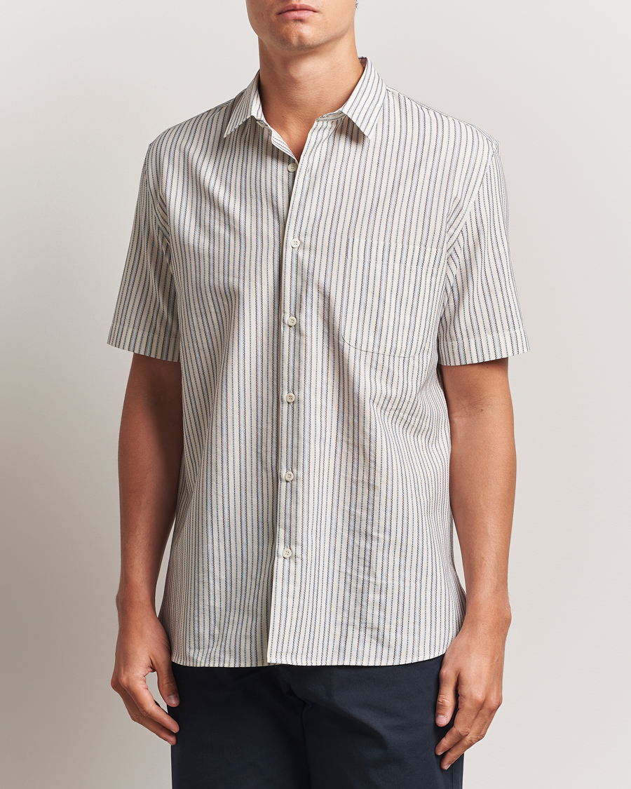 Men | Shirts | Sunspel | Vintage Stripe Shirt Ecru/Denim