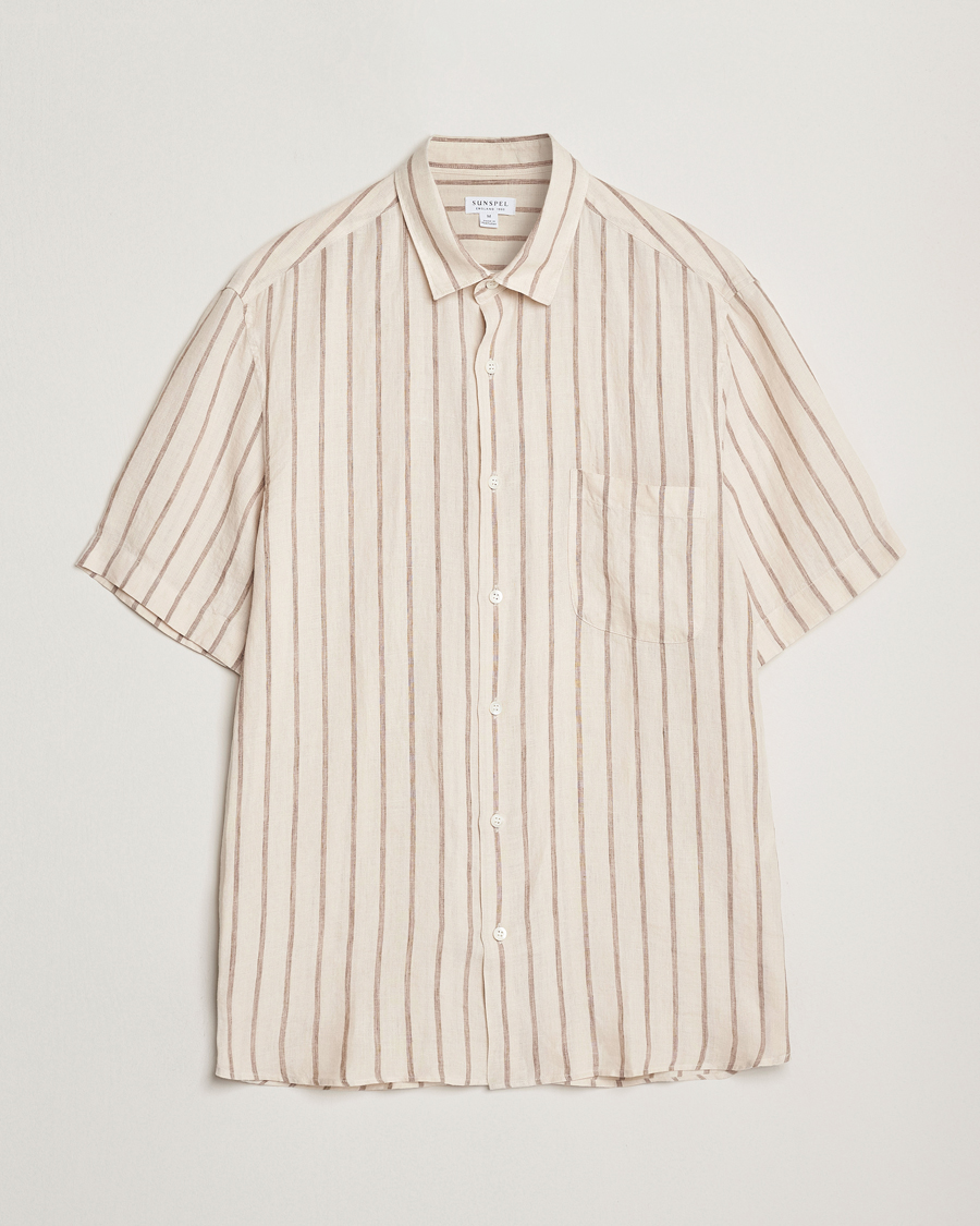 Men | Shirts | Sunspel | Linen Short Sleeve Shirt Ecru/Dune