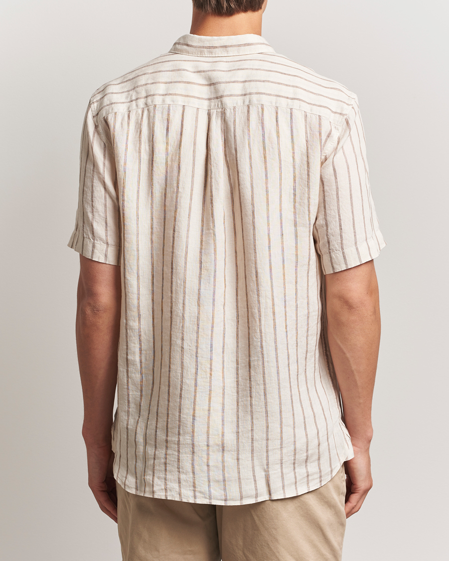 Men | Shirts | Sunspel | Linen Short Sleeve Shirt Ecru/Dune