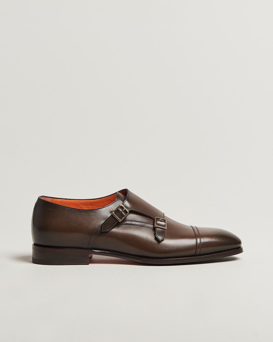 Men | Monk Strap Shoes | Santoni | Adrian Double Monk Dark Brown Calf
