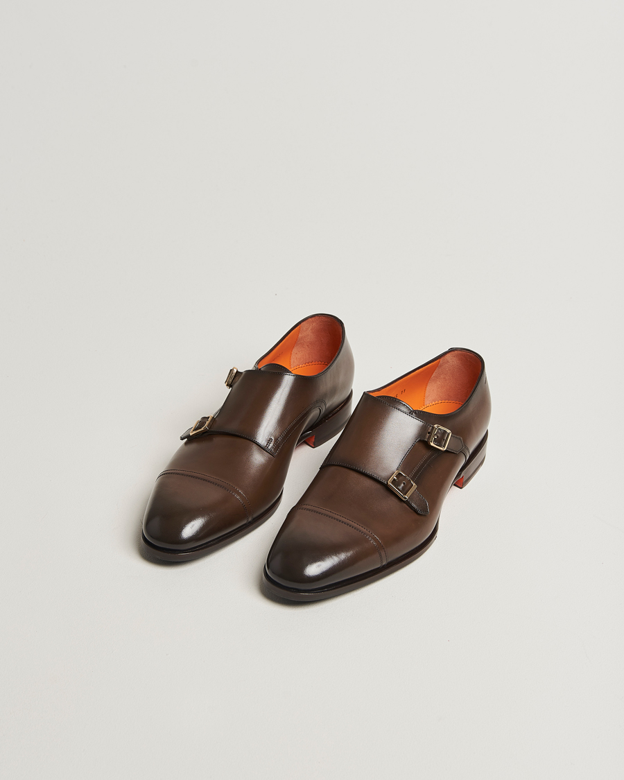 Men | Monk Strap Shoes | Santoni | Adrian Double Monk Dark Brown Calf