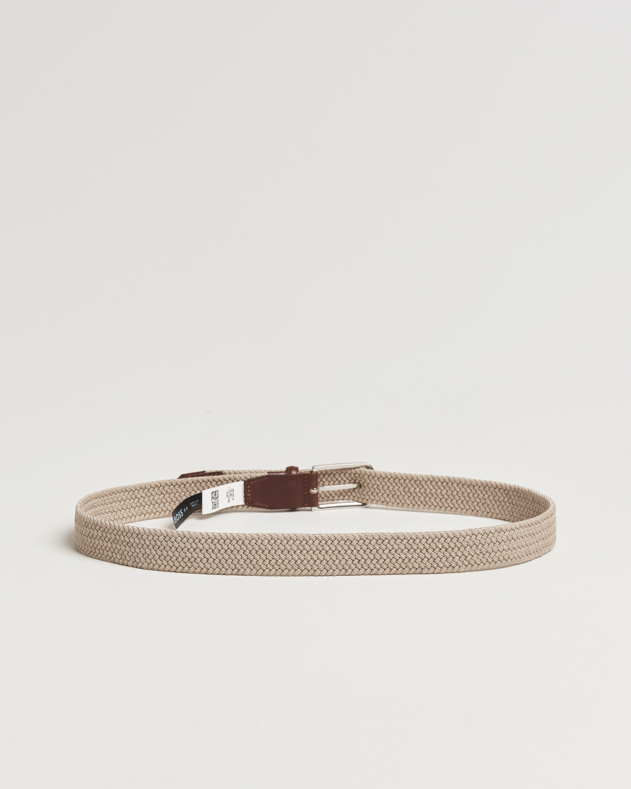 Men | Belts | BOSS BLACK | Clorio Elastic Woven Belt Light Beige