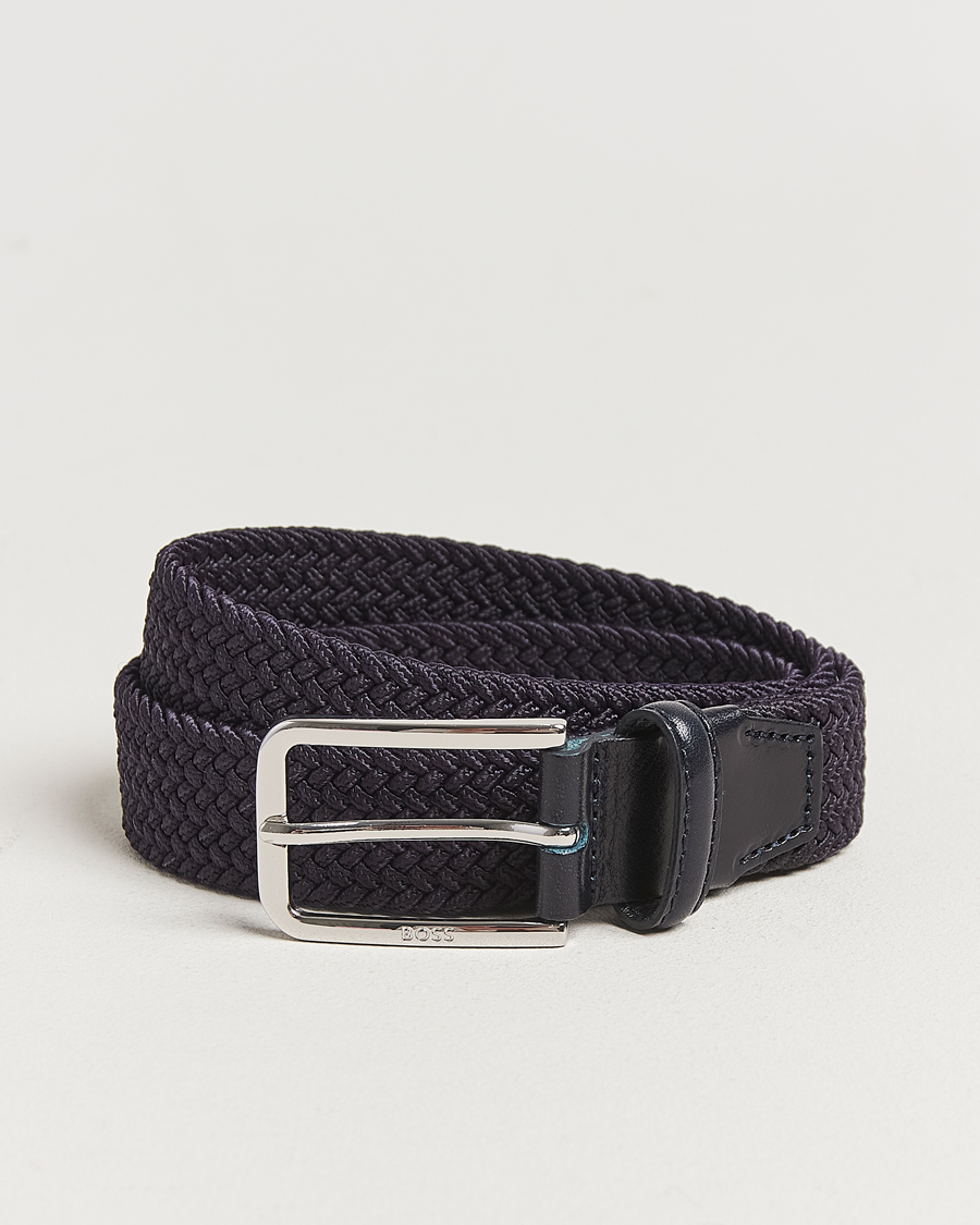 Men | Belts | BOSS BLACK | Clorio Elastic Woven Belt Navy