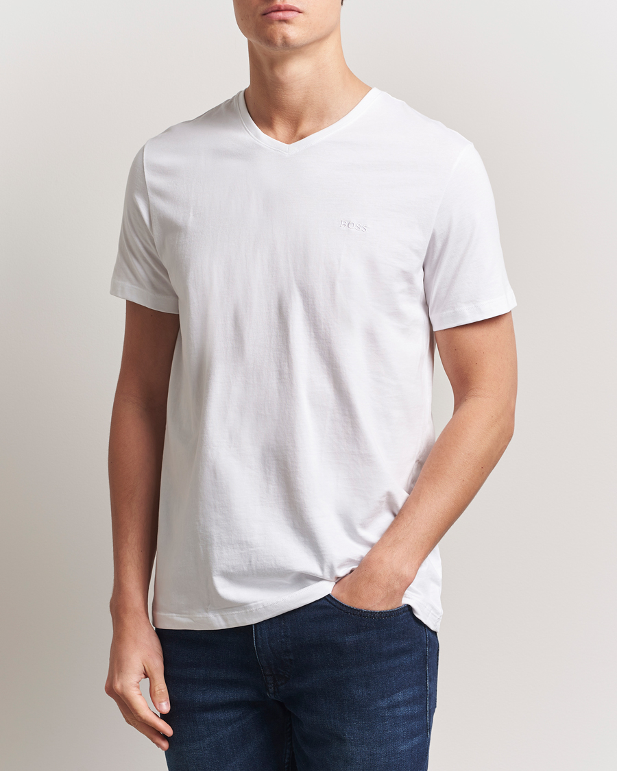 Men | T-Shirts | BOSS BLACK | 2-Pack Relaxed Fit V-Neck T-Shirt White
