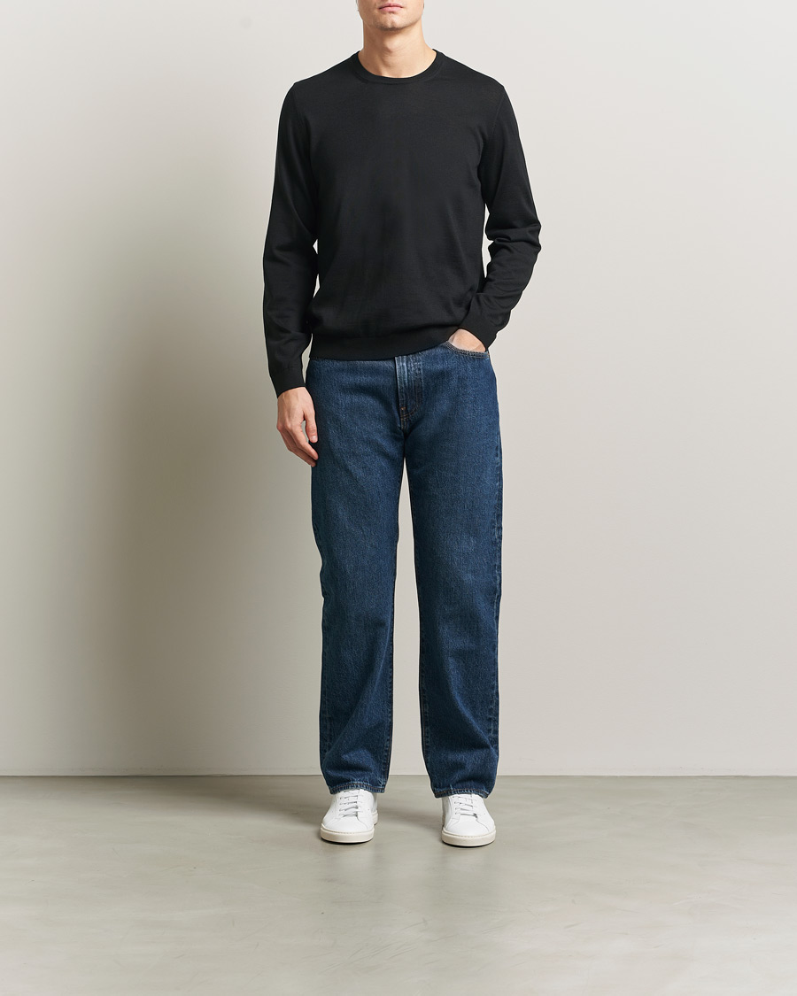 Men | Sweaters & Knitwear | BOSS BLACK | Leno Wool Crew Neck Pullover Black