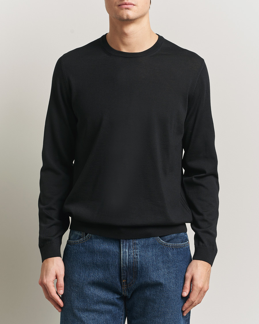 Men | Sweaters & Knitwear | BOSS BLACK | Leno Wool Crew Neck Pullover Black