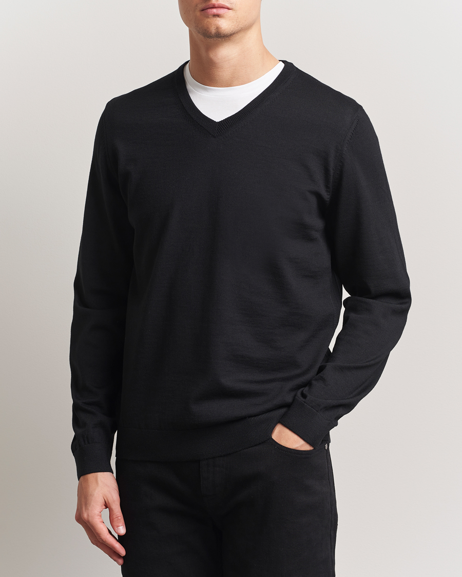 Men | Sweaters & Knitwear | BOSS BLACK | Melba Wool V-Neck Pullover Black