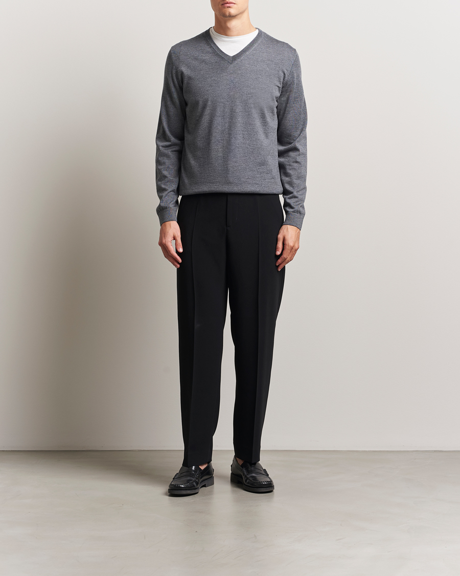 Men | Sweaters & Knitwear | BOSS BLACK | Melba Wool V-Neck Pullover Medium Grey