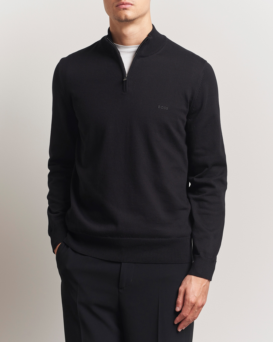 Men | Sweaters & Knitwear | BOSS BLACK | Padro Cotton Knitted Half Zip Black