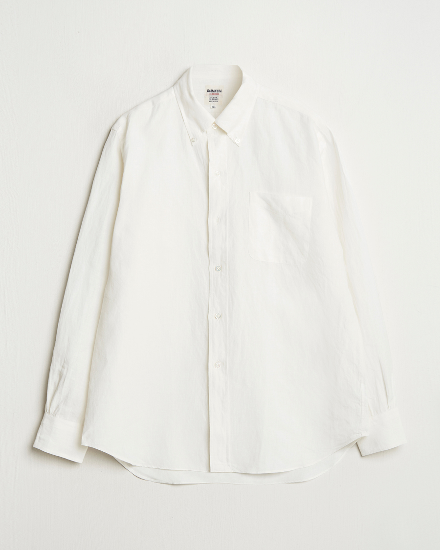Men | Shirts | Kamakura Shirts | Linen Ametora Shirt White