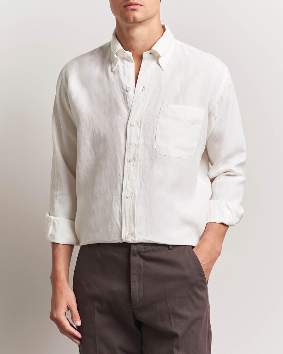 Men | Shirts | Kamakura Shirts | Linen Ametora Shirt White