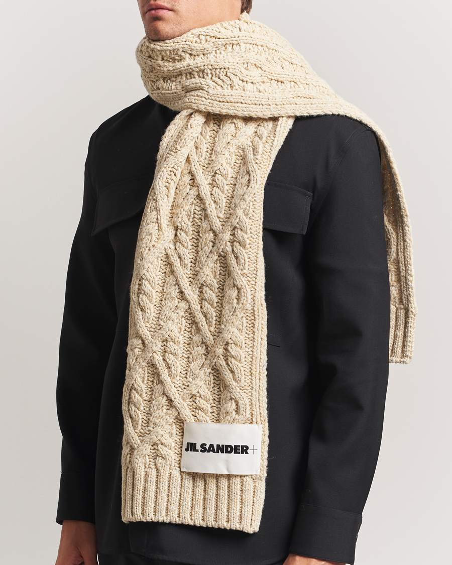 Men | Scarves | Jil Sander | Wool Donegal Cable Scarf Natural