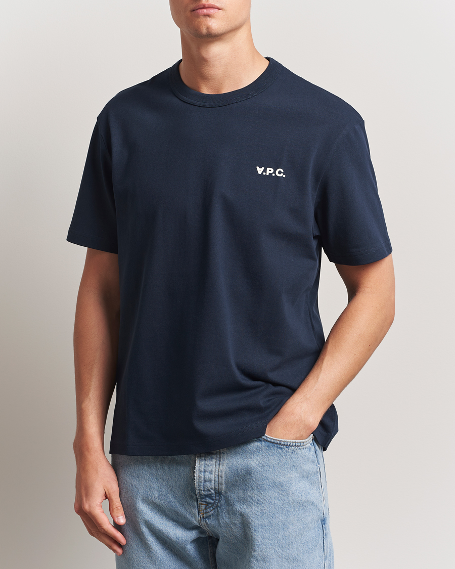 Men | T-Shirts | A.P.C. | Boxy Fit Petit VPC T-Shirt Dark Navy/Ecru