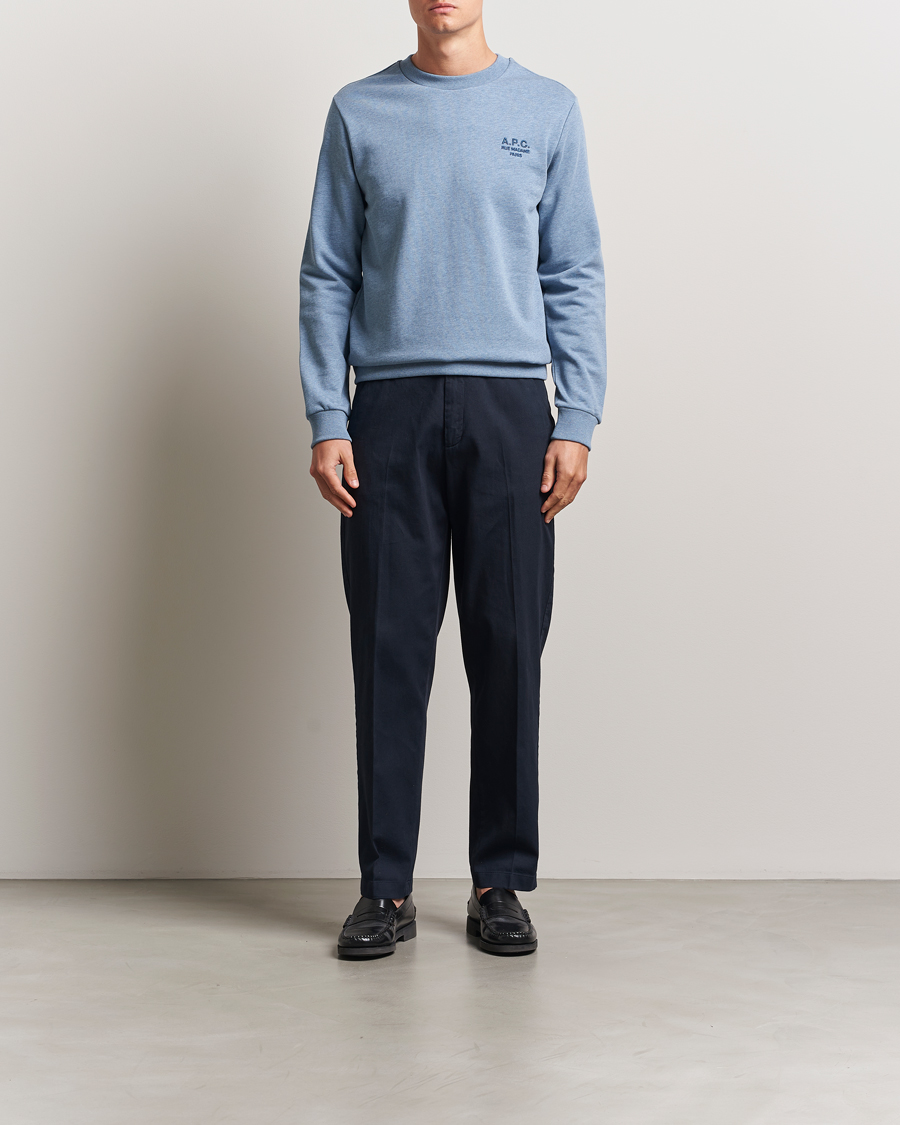 Men | Sweaters & Knitwear | A.P.C. | Rue Madame Sweatshirt Blue Melange/Navy