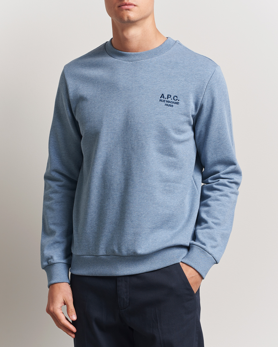 Men | Sweaters & Knitwear | A.P.C. | Rue Madame Sweatshirt Blue Melange/Navy