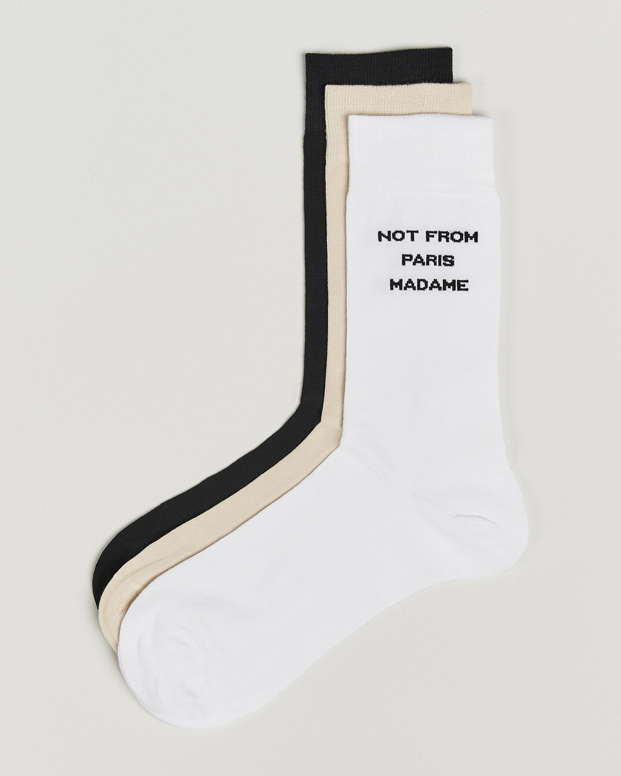 Men | Underwear & Socks | Drôle de Monsieur | 3-Pack Slogan Socks Black/White/Mastic
