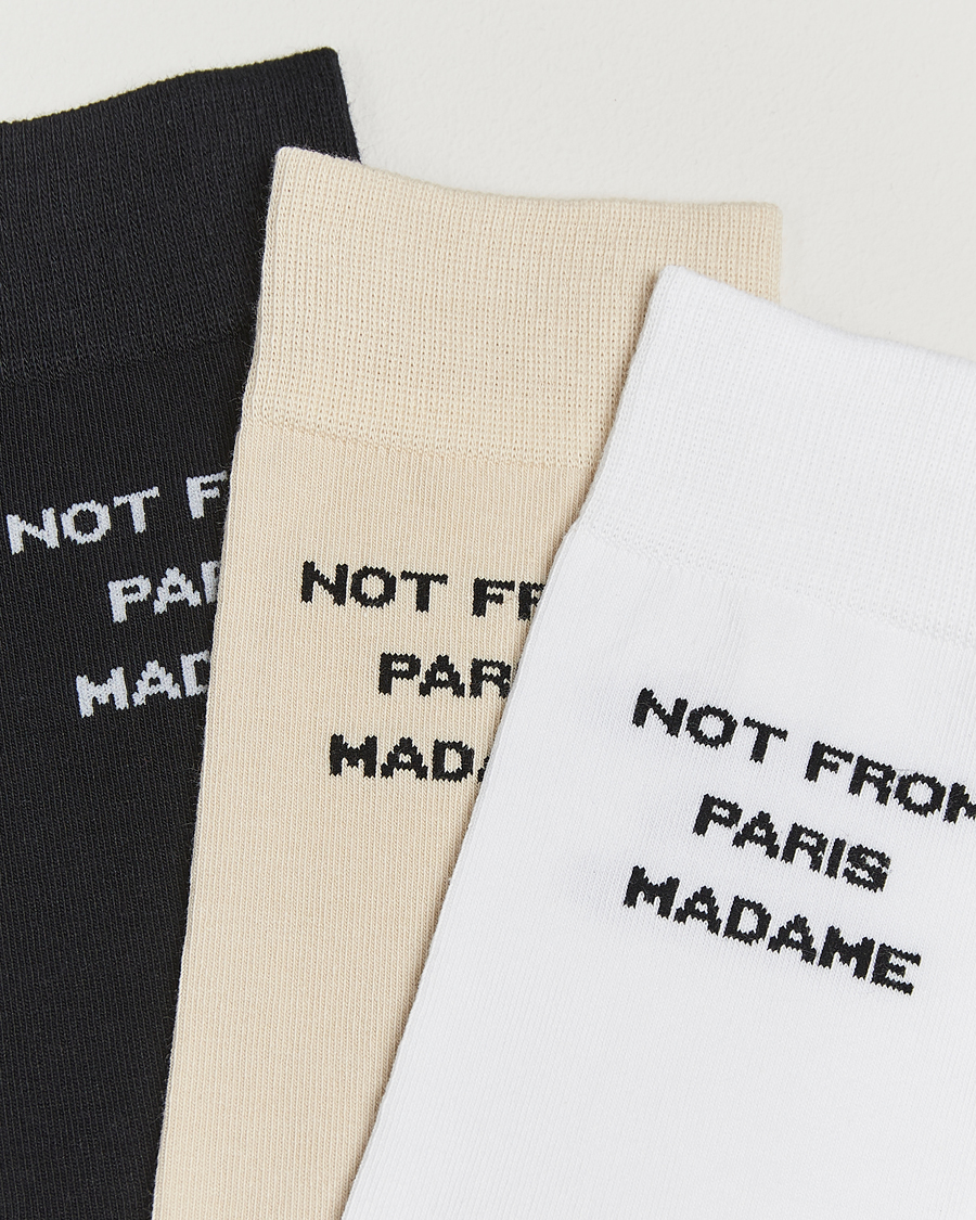 Men | Underwear & Socks | Drôle de Monsieur | 3-Pack Slogan Socks Black/White/Mastic