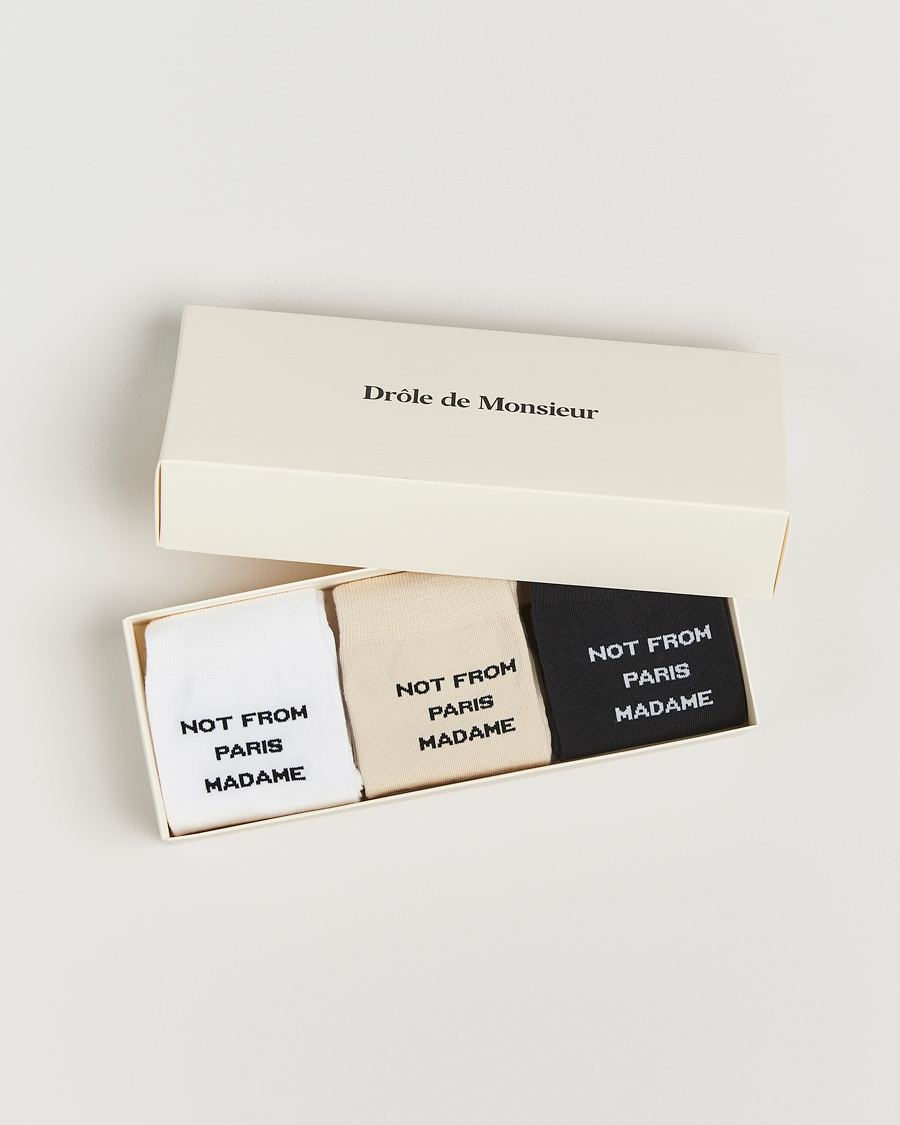 Men | Underwear & Socks | Drôle de Monsieur | 3-Pack Slogan Socks Black/White/Mastic