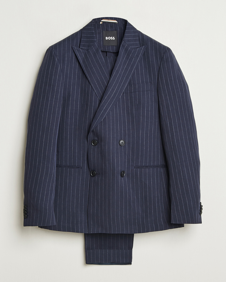 Men | Suits | BOSS BLACK | Huge Double Breasted Pinstriped Suit Dark Blue
