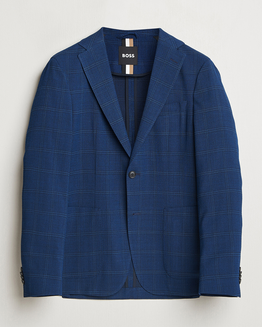 Men | Blazers | BOSS BLACK | Hanry Wool Checked Blazer Dark Blue