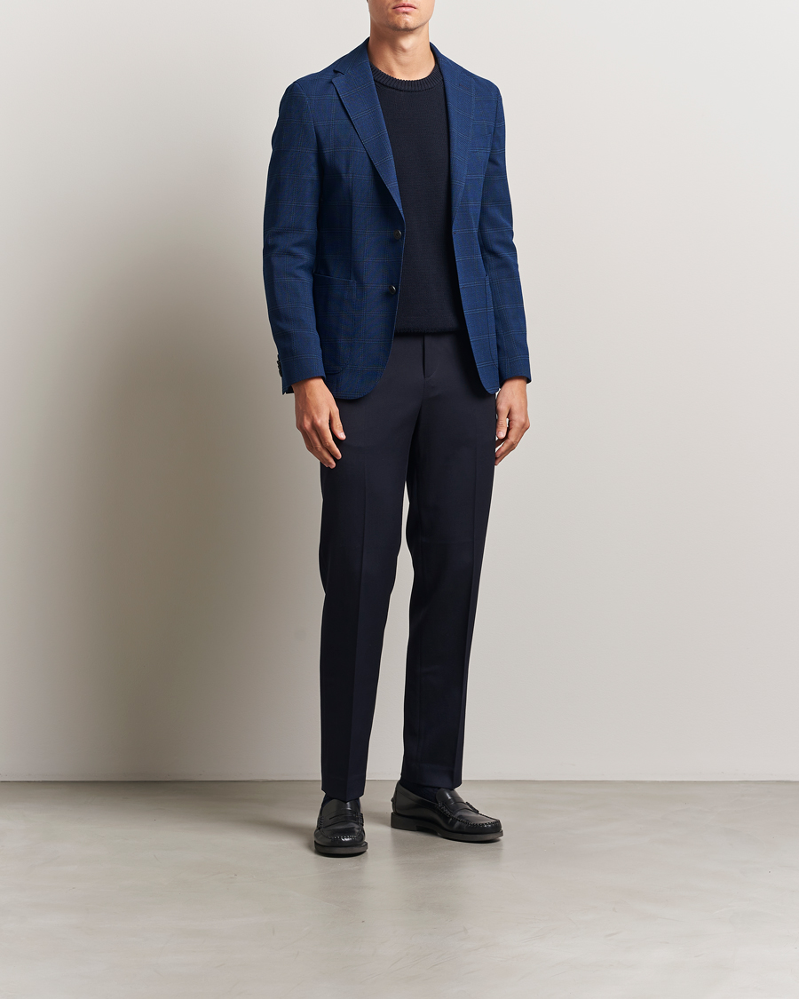 Men | Blazers | BOSS BLACK | Hanry Wool Checked Blazer Dark Blue