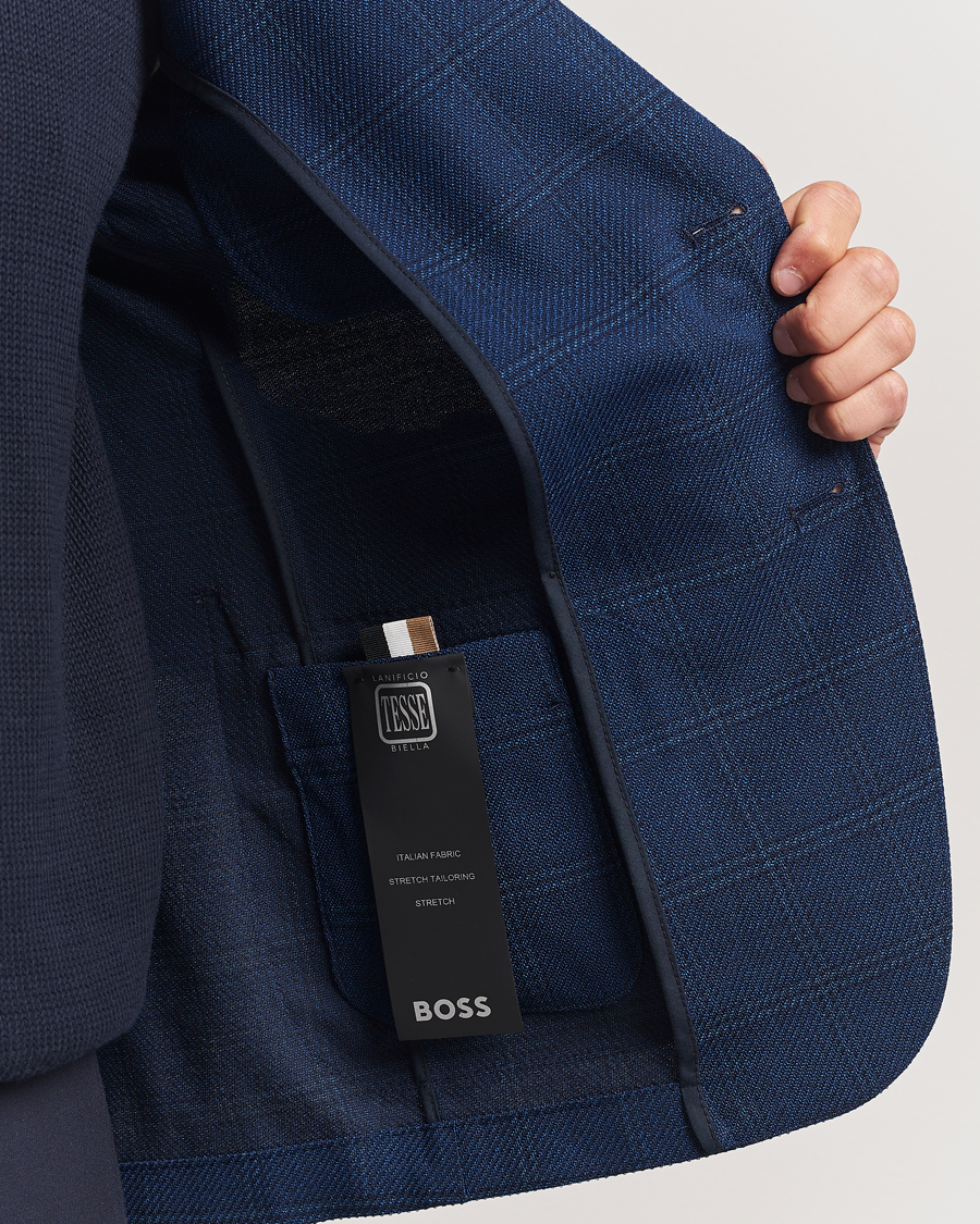 Men | Blazers | BOSS BLACK | Hanry Wool Checked Blazer Dark Blue