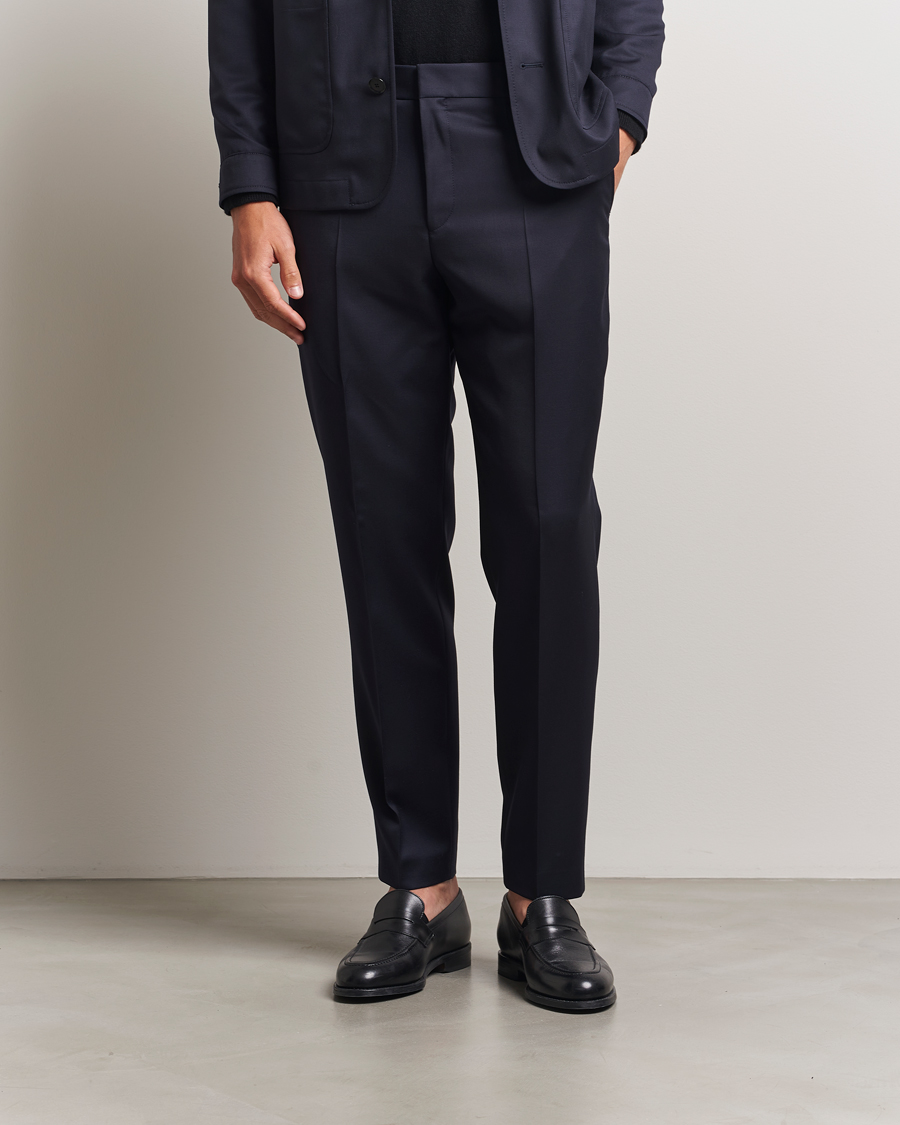 Men | Trousers | BOSS BLACK | Perin Pleated Trousers Dark Blue