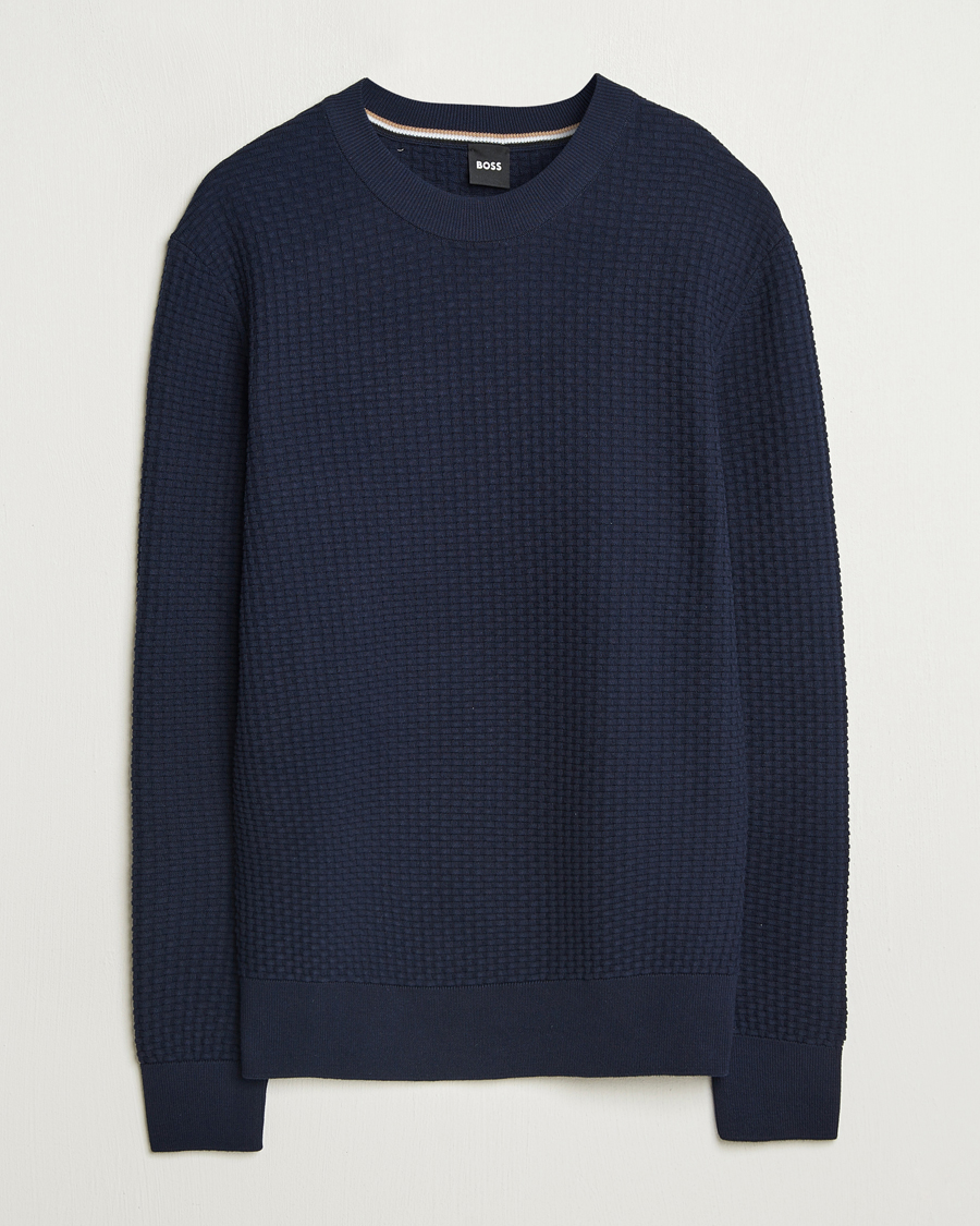 Men | Sweaters & Knitwear | BOSS BLACK | Imberto Structured Knitted Sweater Dark Blue