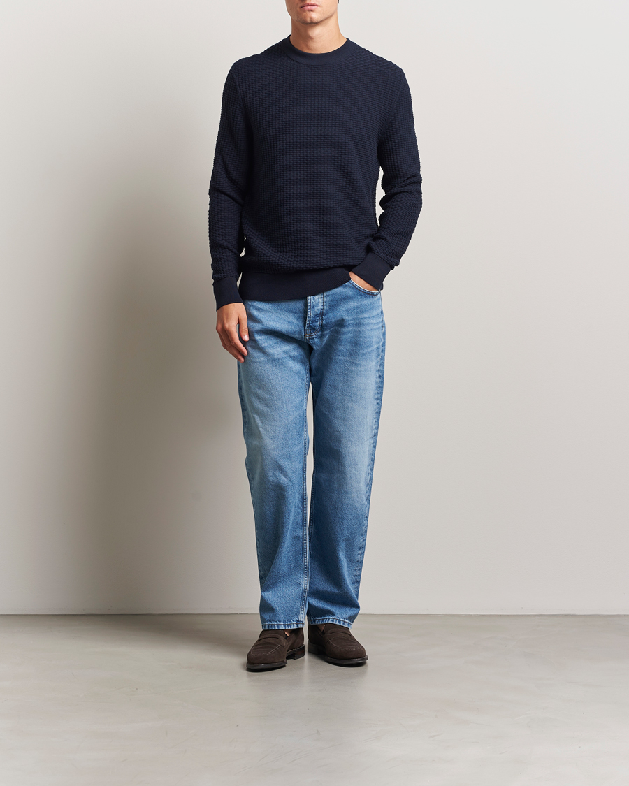 Men | Sweaters & Knitwear | BOSS BLACK | Imberto Structured Knitted Sweater Dark Blue