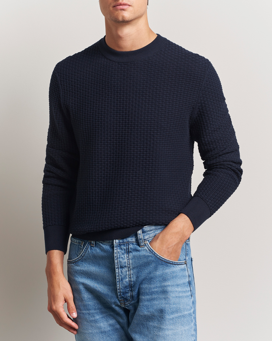 Men | Sweaters & Knitwear | BOSS BLACK | Imberto Structured Knitted Sweater Dark Blue
