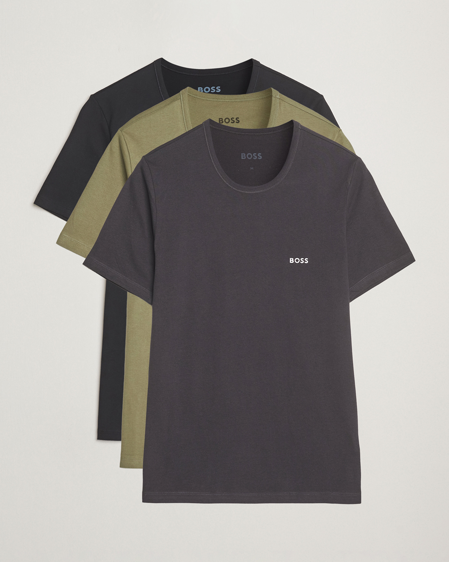 Men | T-Shirts | BOSS BLACK | 3-Pack Crew Neck T-Shirt Grey/Green/Black