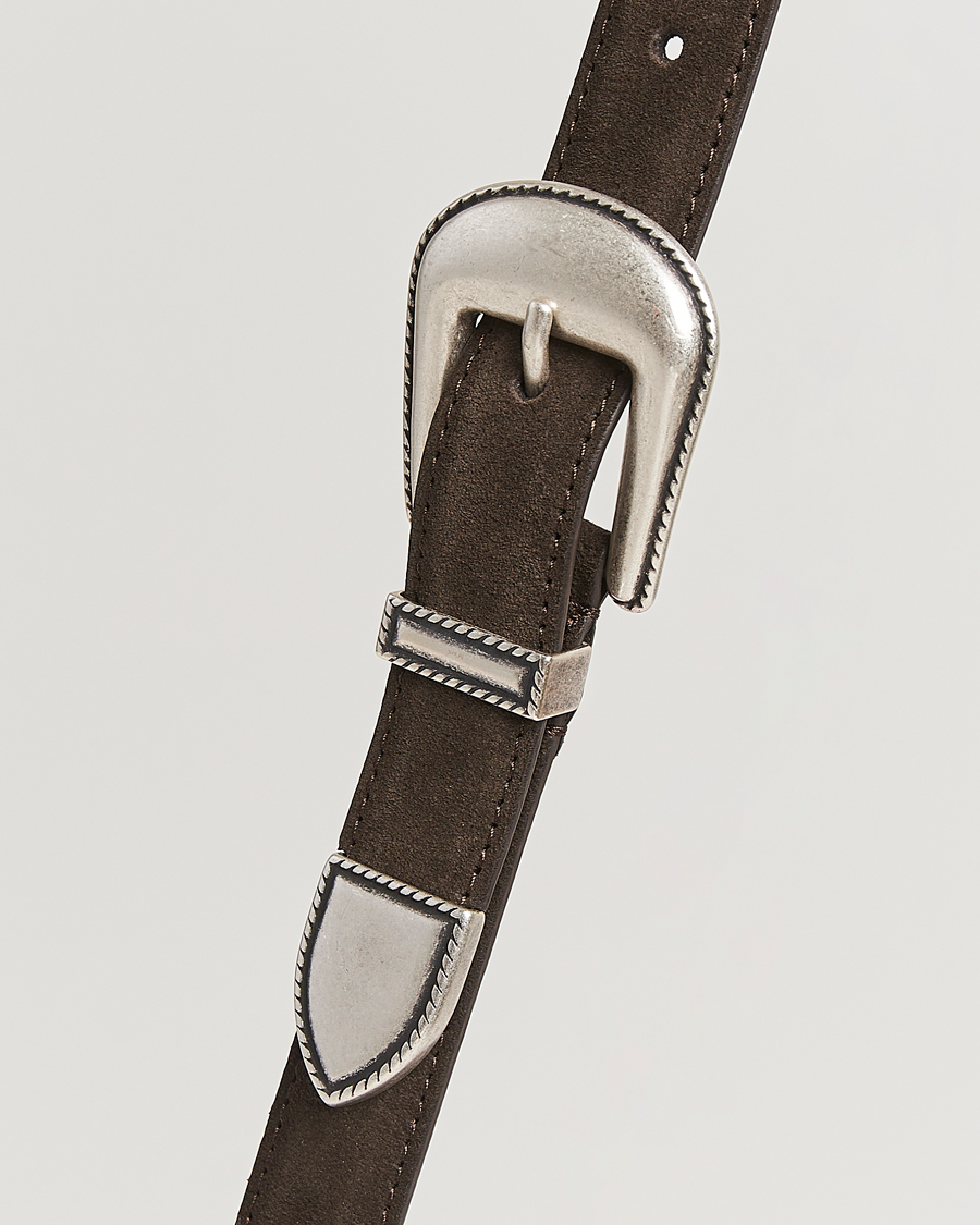 Men | Belts | Anderson's | Western Suede Belt 2,5 cm Dark Brown