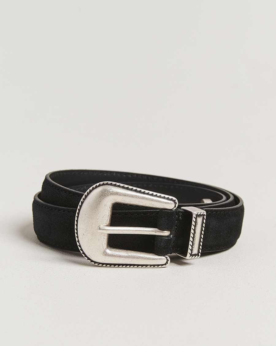 Men | Belts | Anderson's | Western Suede Belt 2,5 cm Black