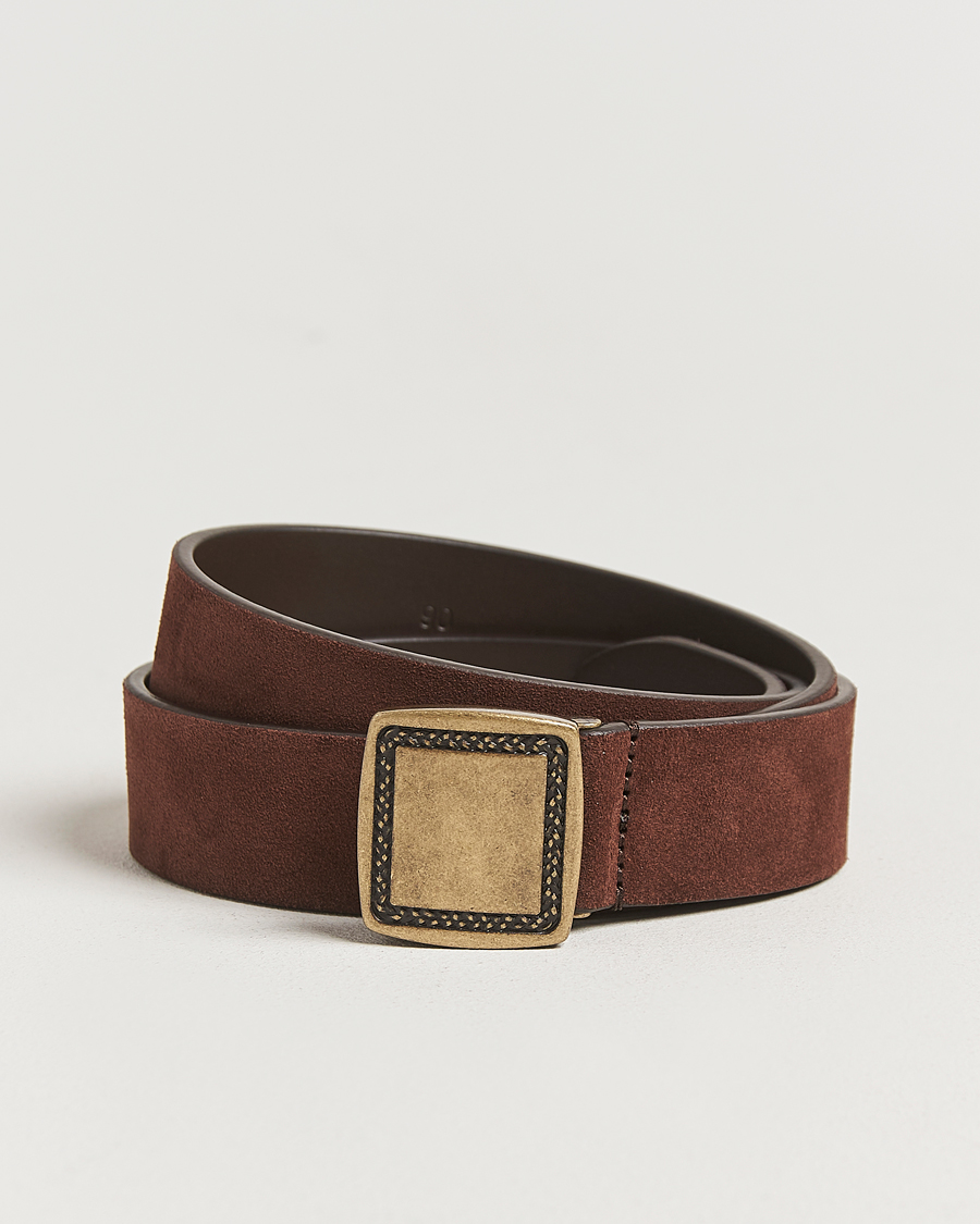 Men | Belts | Anderson's | Suede Buckle Belt 3cm Dark Brown