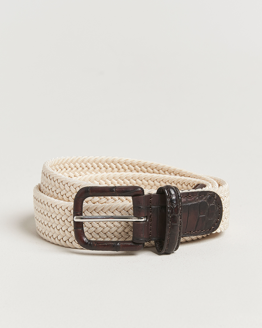 Men | Belts | Anderson's | Stretch Woven Leather Buckle 3 cm Belt Off White