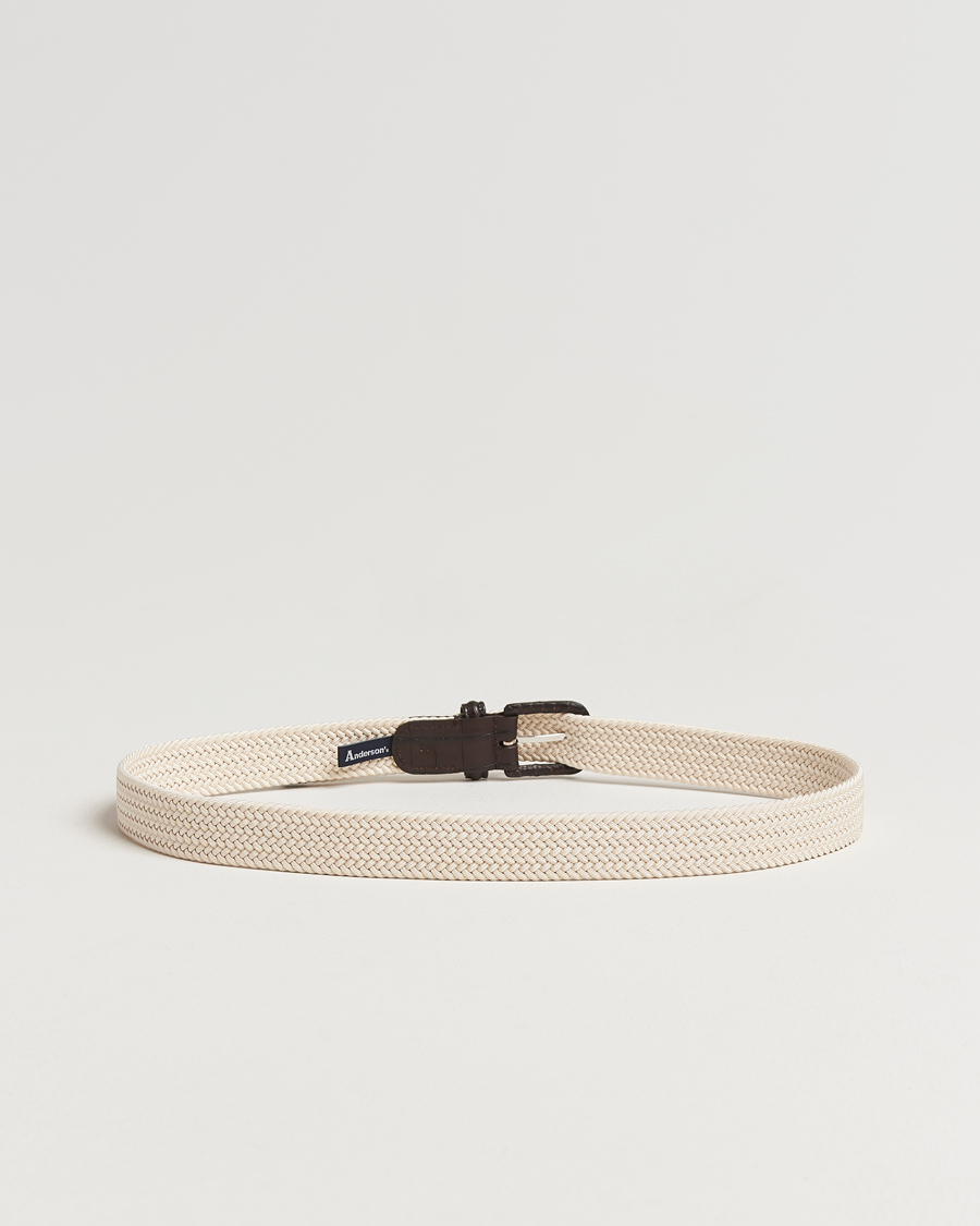 Men | Belts | Anderson's | Stretch Woven Leather Buckle 3 cm Belt Off White
