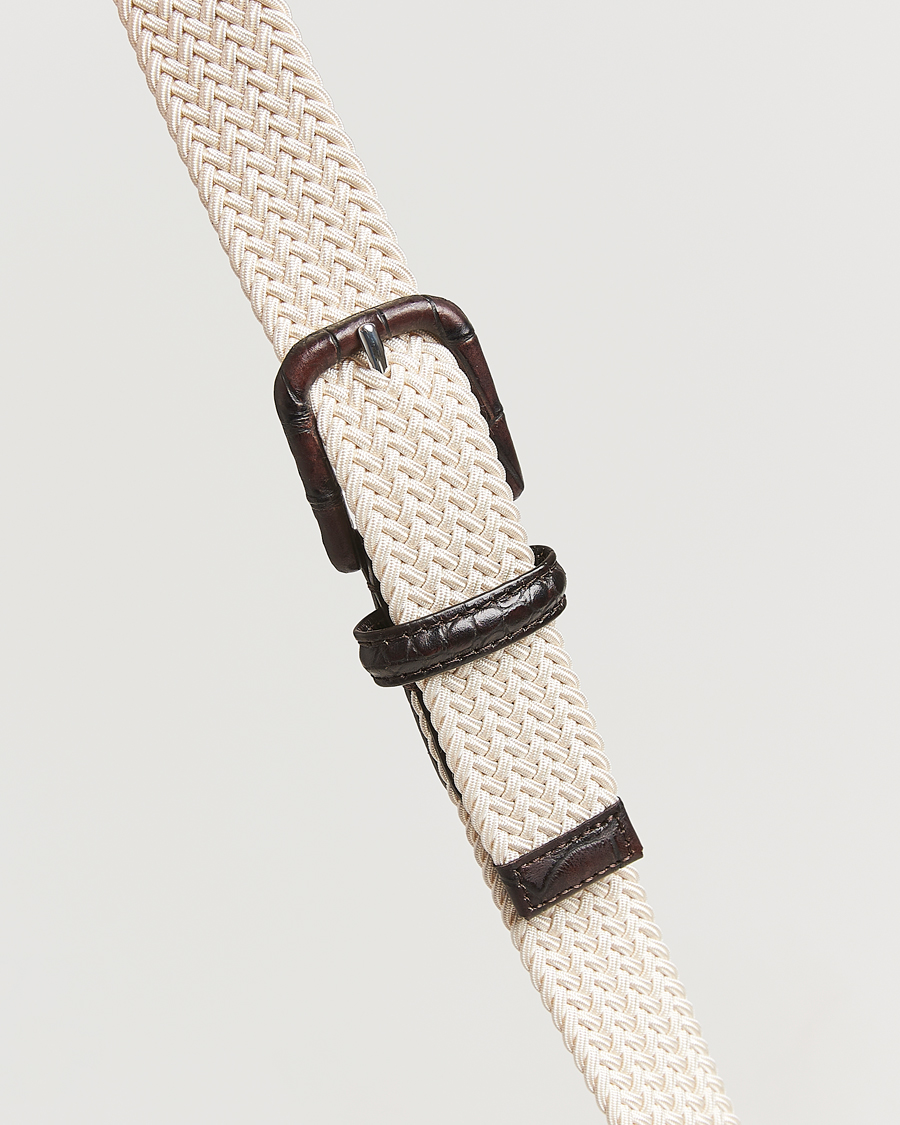 Men | Belts | Anderson's | Stretch Woven Leather Buckle 3 cm Belt Off White