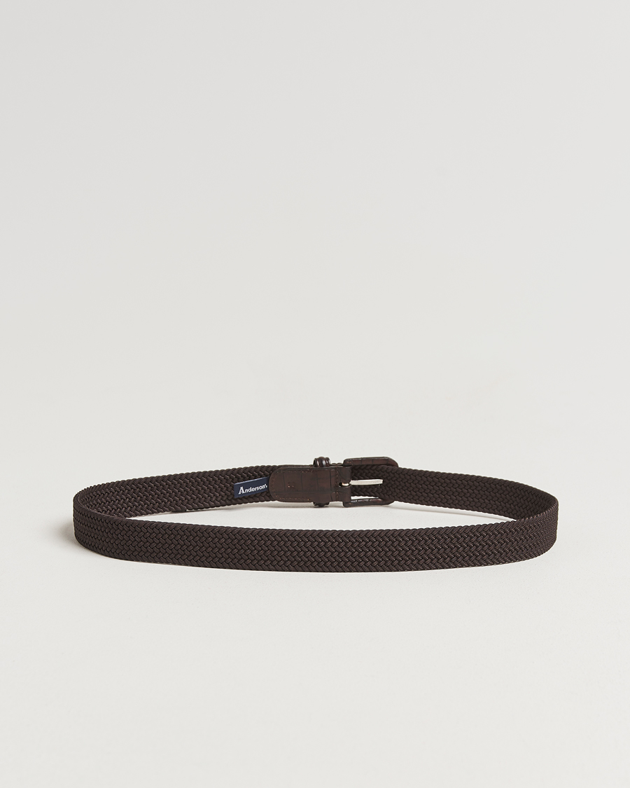 Men | Belts | Anderson's | Stretch Woven Leather Buckle 3 cm Belt Brown
