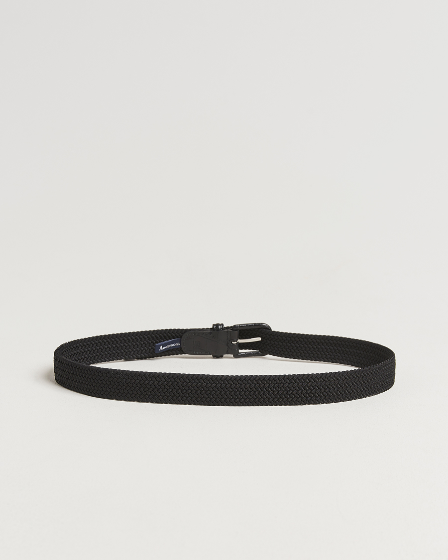 Men | Belts | Anderson's | Stretch Woven Leather Buckle 3 cm Belt Black