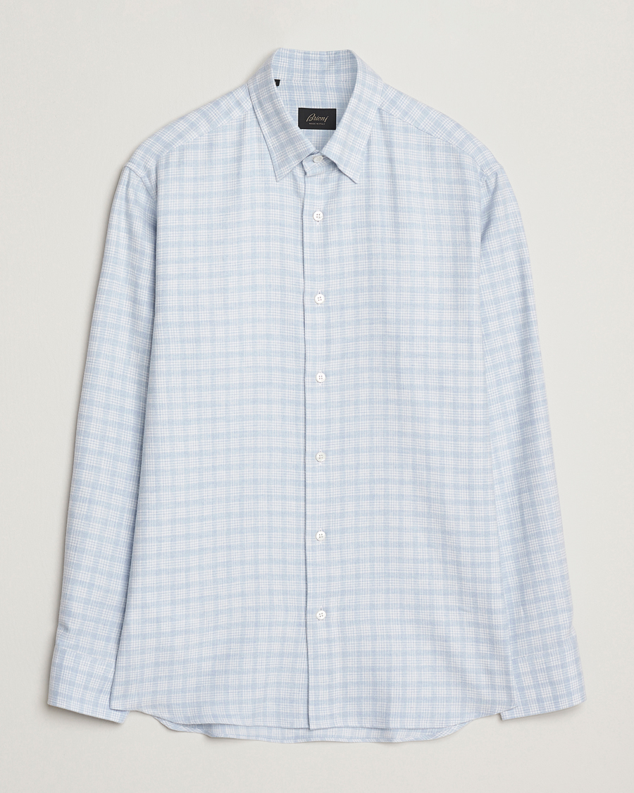 Men | Shirts | Brioni | Check Flannel Shirt Light Blue