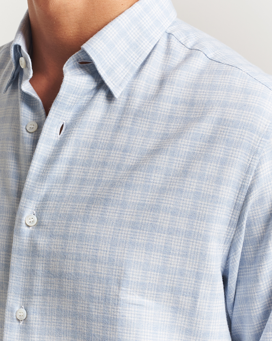 Men | Shirts | Brioni | Check Flannel Shirt Light Blue